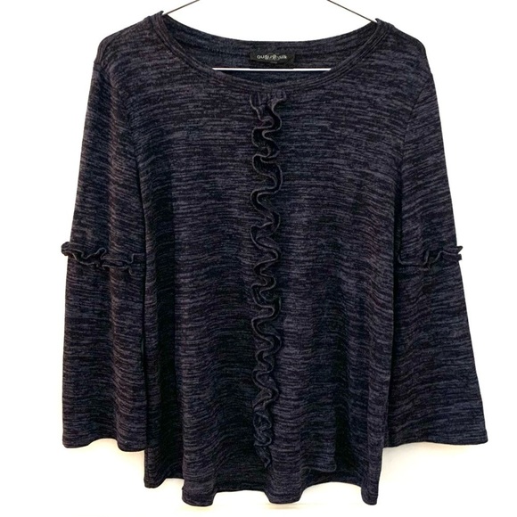 august silk Sweaters - AUGUST SILK Knit 3/4 Sleeve Ruffle Knit Sweater, gray
